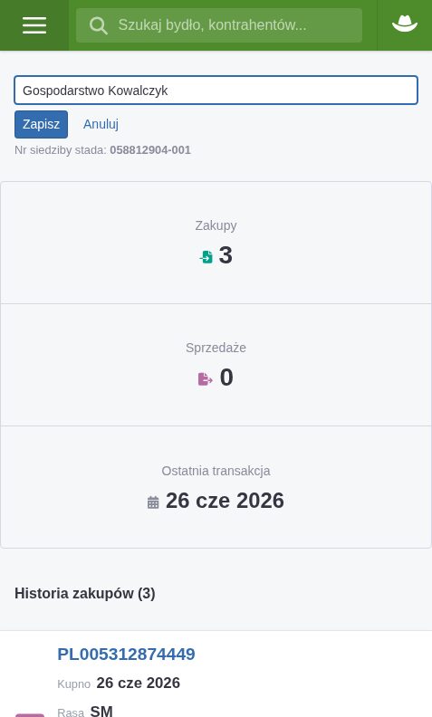 Dopisywanie nazwy kontrahenta przy numerze siedziby stada