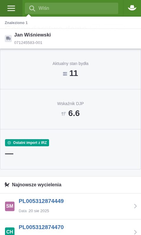 Wyszukiwarka w aplikacji znajduje kontrahenta po fragmencie nazwy